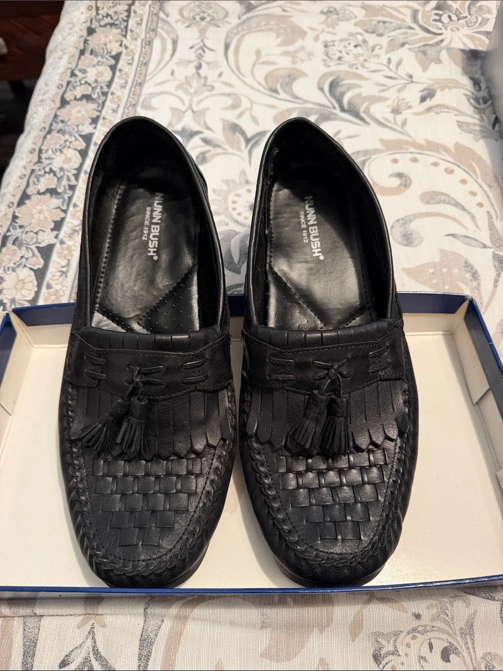 Nunn Bush Black Woven Leather Tassel Loafers - Men